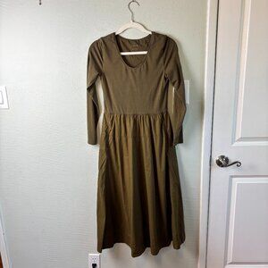 Everlane Dress Olive XS Pockets Long Sleeve Midi Maxi